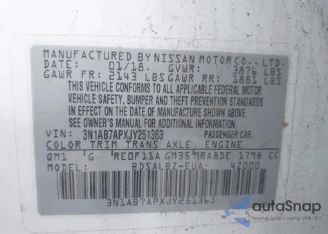 2018 Nissan Sentra S из США, поврежденный, VIN 3N1AB7APXJY251363